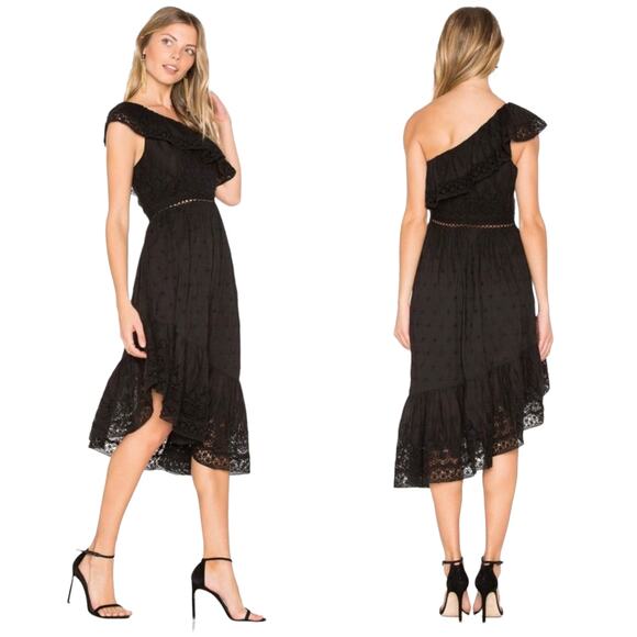 Loves Shack Fancy Pamela Asymmetric One Shoulder Black Midi Dress Size XS - Picture 10 of 14